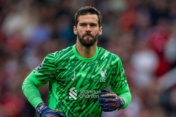 MANCHESTER, ENGLAND - Sunday, September 1, 2024: Liverpool's goalkeeper Alisson Becker during the FA Premier League match between Manchester United FC and Liverpool FC at Old Trafford. Liverpool won 3-0. (Photo by David Rawcliffe/Propaganda)