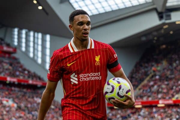 LIVERPOOL, ENGLAND - Saturday, September 14, 2024: Liverpool's Trent Alexander-Arnold during the FA Premier League match between Liverpool FC and Nottingham Forest FC at Anfield. Notts Forest won 1-0. (Photo by David Rawcliffe/Propaganda)