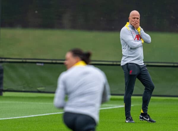 LIVERPOOL, ENGLAND - Monday, September 16, 2024: Liverpool's head coach Arne Slot during a training session at the AXA Training Centre ahead of the UEFA Champions League match between AC Milan and Liverpool FC. (Photo by Jon Super/Propaganda)