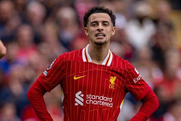 LIVERPOOL, ENGLAND - Saturday, September 21, 2024: Liverpool's Curtis Jones during the FA Premier League match between Liverpool FC and AFC Bournemouth at Anfield. Liverpool won 3-0. (Photo by David Rawcliffe/Propaganda)