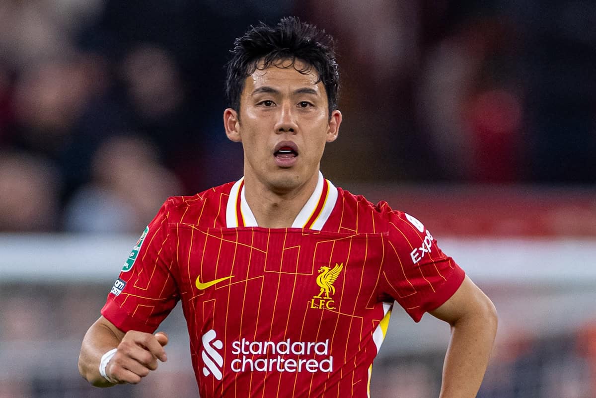 LIVERPOOL, ENGLAND - Wednesday, September 25, 2024: Liverpool's Wataru End? during the Football League Cup 3rd Round match between Liverpool FC and West Ham United FC at Anfield. Liverpool won 5-1. (Photo by Ryan Brown/Propaganda)