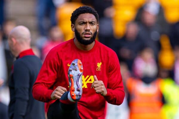 WOLVERHAMPTON, ENGLAND - Saturday, September 28, 2024: Liverpool's Joe Gomez during the pre-match warm-up before the FA Premier League match between Wolverhampton Wanderers FC and Liverpool FC at Molineux Stadium. (Photo by David Rawcliffe/Propaganda)