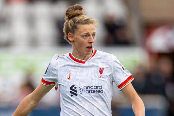 LONDON, ENGLAND - Sunday, September 29, 2024: Liverpool's Yana Daniëls during the FA Women’s Super League game between West Ham United FC Women and Liverpool FC Women at Victoria Road. The game ended in a 1-1 draw. (Photo by David Rawcliffe/Propaganda)