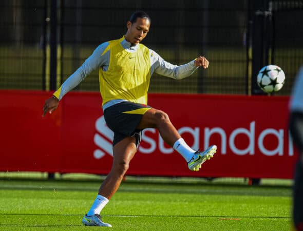 LIVERPOOL, ENGLAND - Tuesday, October 22, 2024: Liverpool's captain Virgil van Dijk during a training session at the AXA Training Centre ahead of the UEFA Champions League match between RB Leipzig and Liverpool FC. (Photo by David Rawcliffe/Propaganda)