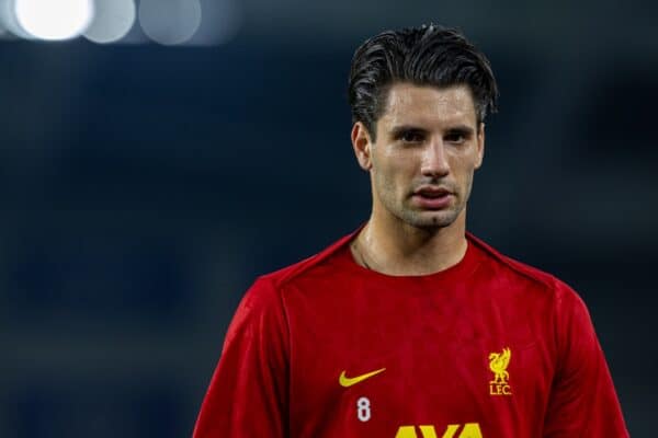 BRIGHTON & HOVE, ENGLAND - Wednesday, October 30, 2024: Liverpool's Dominik Szoboszlai during the pre-match warm-up before the Football League Cup 4th Round match between Brighton & Hove Albion FC and Liverpool FC at the AMEX Community Stadium. Liverpool won 3-2. (Photo by David Rawcliffe/Propaganda)