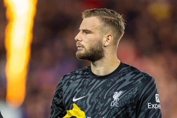 BRIGHTON & HOVE, ENGLAND - Wednesday, October 30, 2024: Liverpool's goalkeeper Vitezslav Jaros lines-up before the Football League Cup 4th Round match between Brighton & Hove Albion FC and Liverpool FC at the AMEX Community Stadium. Liverpool won 3-2. (Photo by David Rawcliffe/Propaganda)