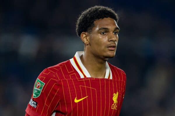 BRIGHTON & HOVE, ENGLAND - Wednesday, October 30, 2024: Liverpool's Jarell Quansah during the Football League Cup 4th Round match between Brighton & Hove Albion FC and Liverpool FC at the AMEX Community Stadium. Liverpool won 3-2. (Photo by David Rawcliffe/Propaganda)