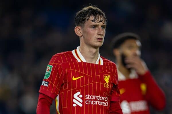 BRIGHTON & HOVE, ENGLAND - Wednesday, October 30, 2024: Liverpool's Tyler Morton during the Football League Cup 4th Round match between Brighton & Hove Albion FC and Liverpool FC at the AMEX Community Stadium. Liverpool won 3-2. (Photo by David Rawcliffe/Propaganda)