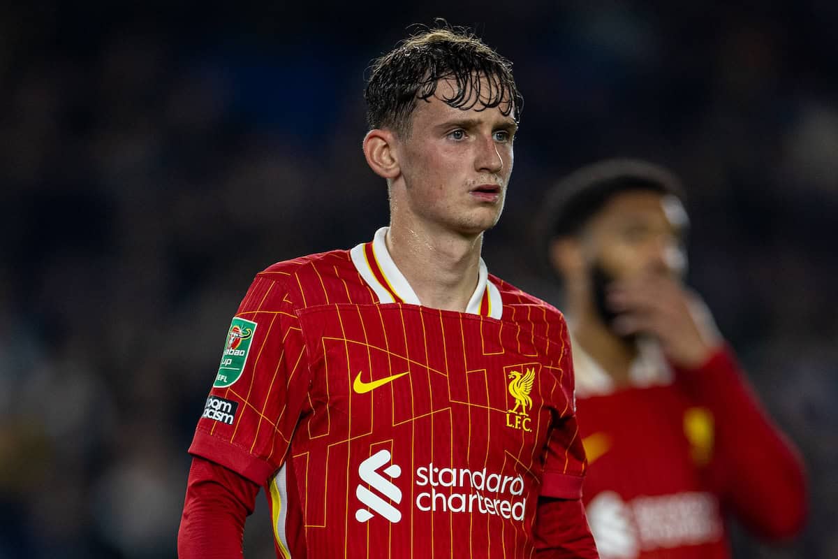 BRIGHTON & HOVE, ENGLAND - Wednesday, October 30, 2024: Liverpool's Tyler Morton during the Football League Cup 4th Round match between Brighton & Hove Albion FC and Liverpool FC at the AMEX Community Stadium. Liverpool won 3-2. (Photo by David Rawcliffe/Propaganda)