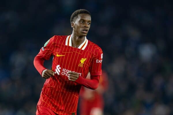 BRIGHTON & HOVE, ENGLAND - Wednesday, October 30, 2024: Liverpool's Trey Nyoni during the Football League Cup 4th Round match between Brighton & Hove Albion FC and Liverpool FC at the AMEX Community Stadium. Liverpool won 3-2. (Photo by David Rawcliffe/Propaganda)