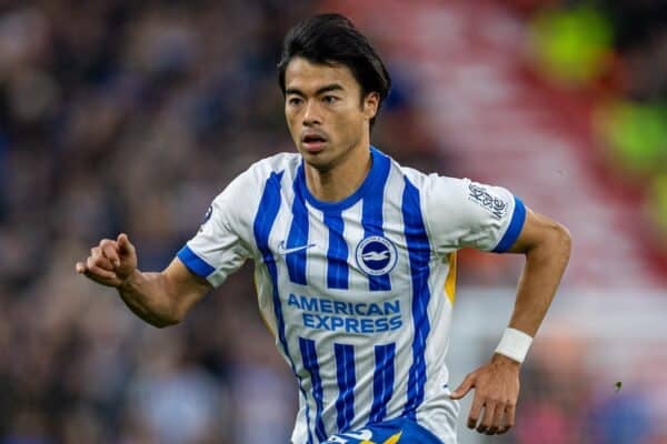 LIVERPOOL, ENGLAND - Saturday, November 2, 2024: Brighton & Hove Albion's Kaoru Mitoma during the FA Premier League match between Liverpool FC and Brighton & Hove Albion FC at Anfield. (Photo by David Rawcliffe/Propaganda)