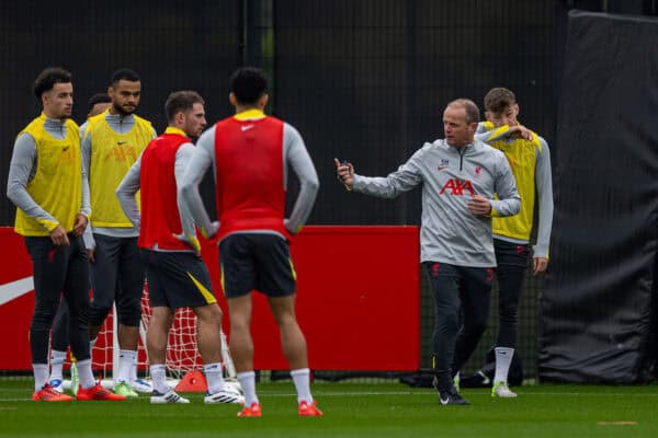 LIVERPOOL, ENGLAND - Monday, November 4, 2024: Liverpool's first assistant coach Sipke Hulshoff during a training session at the AXA Training Centre ahead of the UEFA Champions League match between Liverpool FC and Bayer 04 Leverkusen. (Photo by David Rawcliffe/Propaganda)