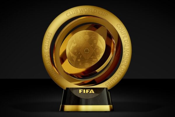 MIAMI, USA - Thursday, November 14, 2024: The trophy for the newly revamped FIFA Club World Cup competition that will be lifted for the first time at next year’s tournament, set to be staged at 12 world-class venues across 11 Host Cities in the United States from Sunday, 15 June to Sunday, 13 July 2025. The new trophy was designed by FIFA and crafted in collaboration with jeweller Tiffany & Co. (FIFA)