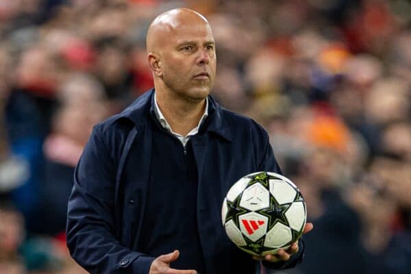 LIVERPOOL, ENGLAND - Wednesday, November 27, 2024: Liverpool's head coach Arne Slot during the UEFA Champions League game between Liverpool FC and Real Madrid CF at Anfield. (Photo by David Rawcliffe/Propaganda)