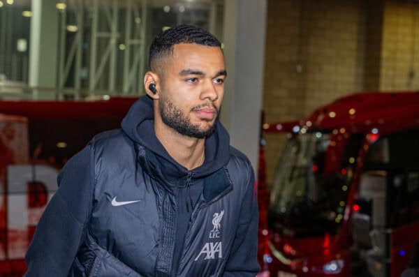 NEWCASTLE-UPON-TYNE, ENGLAND - Wednesday, December 4, 2024: Liverpool's Cody Gakpo arrives before the FA Premier League match between Newcastle United FC and Liverpool FC at St James' Park. The game ended in a 3-3 draw. (Photo by David Rawcliffe/Propaganda)