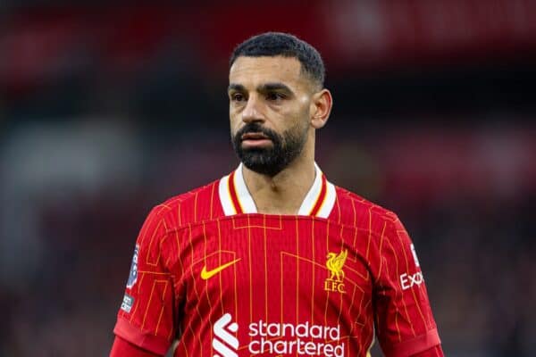 LIVERPOOL, ENGLAND - Saturday, December 14, 2024: Liverpool's Mohamed Salah during the FA Premier League match between Liverpool FC and Fulham FC at Anfield. (Photo by David Rawcliffe/Propaganda)