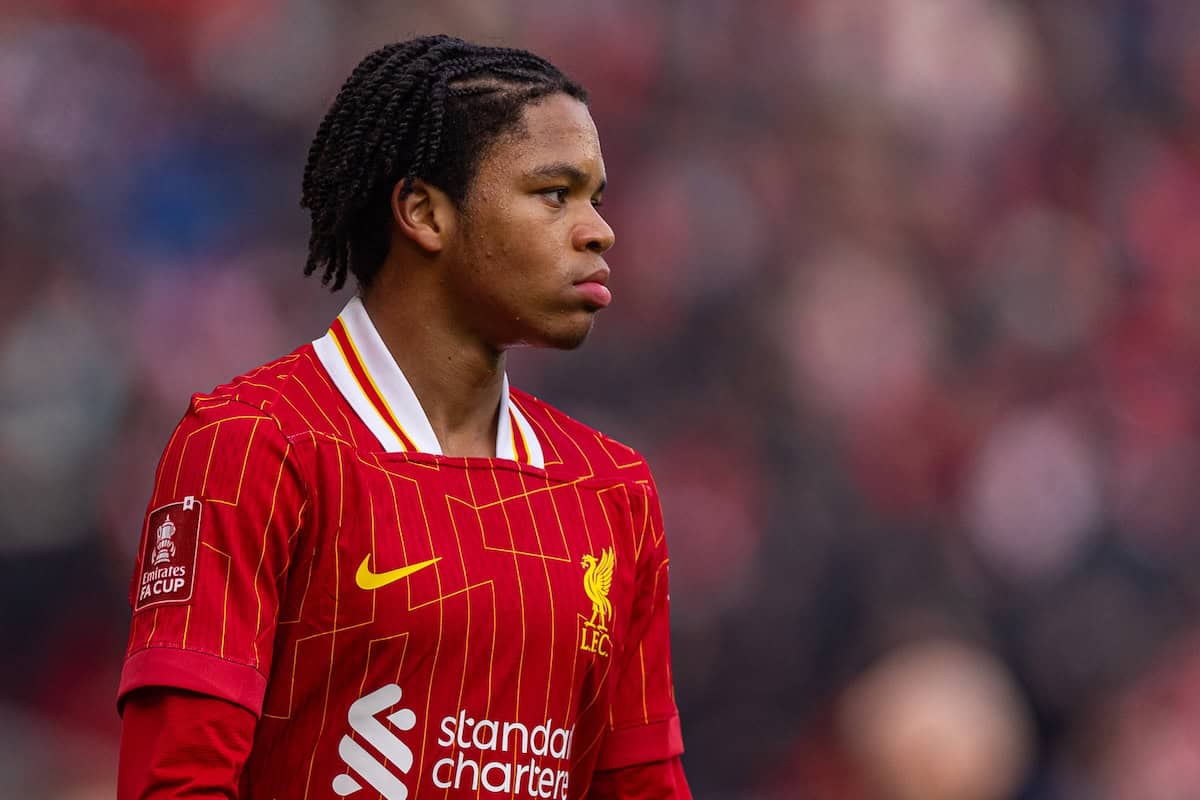 LIVERPOOL, ENGLAND - Saturday, January 11, 2025: Liverpool's Rio Ngumoha during the FA Cup 3rd Round match between Liverpool FC and Accrington Stanley FC at Anfield. Liverpool won 4-0. (Photo by David Rawcliffe/Propaganda)