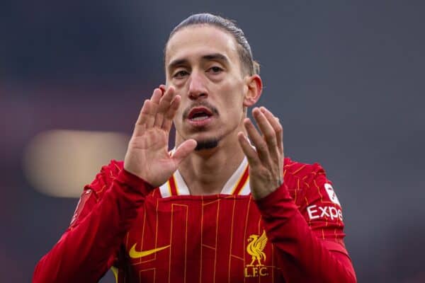 LIVERPOOL, ENGLAND - Saturday, January 11, 2025: Liverpool's Kostas Tsimikas during the FA Cup 3rd Round match between Liverpool FC and Accrington Stanley FC at Anfield. Liverpool won 4-0. (Photo by David Rawcliffe/Propaganda)