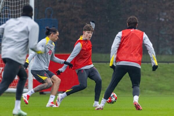 LIVERPOOL, ENGLAND - Monday, January 20, 2025: Liverpool's James McConnell during a training session at the AXA Training Centre ahead of the UEFA Champions League match between Liverpool FC and LOSC Lille. (Photo by David Rawcliffe/Propaganda)