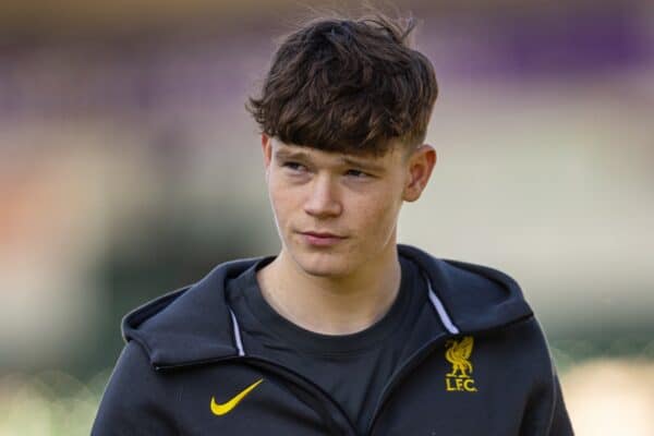 PLYMOUTH, ENGLAND - Sunday, February 9, 2025: Liverpool's James McConnell on the pitch before the FA Cup 4th Round match between Plymouth Argyle FC and Liverpool FC at Home Park. Plymouth won 1-0. (Photo by David Rawcliffe/Propaganda)