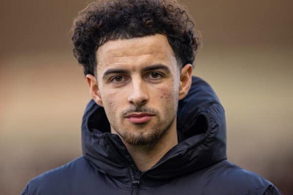 PLYMOUTH, ENGLAND - Sunday, February 9, 2025: Liverpool's substitute Curtis Jones before the FA Cup 4th Round match between Plymouth Argyle FC and Liverpool FC at Home Park. Plymouth won 1-0. (Photo by David Rawcliffe/Propaganda)