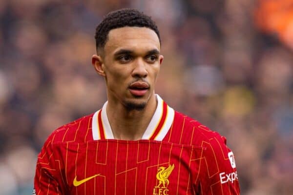 LIVERPOOL, ENGLAND - Sunday, February 16, 2025: Liverpool's Trent Alexander-Arnold during the FA Premier League match between Liverpool FC and Wolverhampton Wanderers FC at Anfield. Liverpool won 2-1. (Photo by David Rawcliffe/Propaganda)