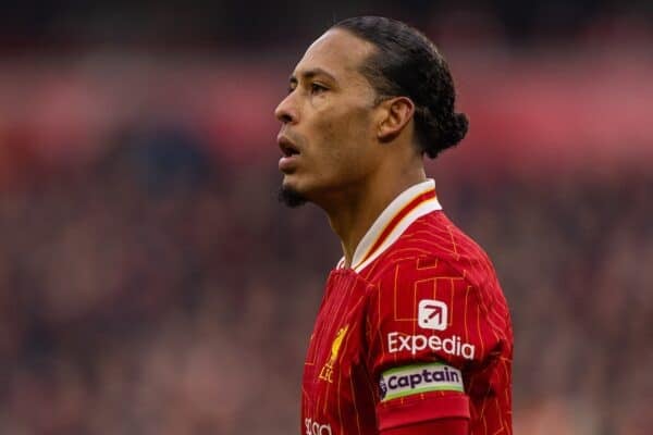 LIVERPOOL, ENGLAND - Sunday, February 16, 2025: Liverpool's captain Virgil van Dijk during the FA Premier League match between Liverpool FC and Wolverhampton Wanderers FC at Anfield. Liverpool won 2-1. (Photo by David Rawcliffe/Propaganda)
