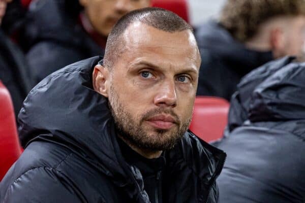 LIVERPOOL, ENGLAND - Wednesday, February 26, 2025: Liverpool's assistant coach John Heitinga during the FA Premier League match between Liverpool FC and Newcastle United FC at Anfield. (Photo by David Rawcliffe/Propaganda)