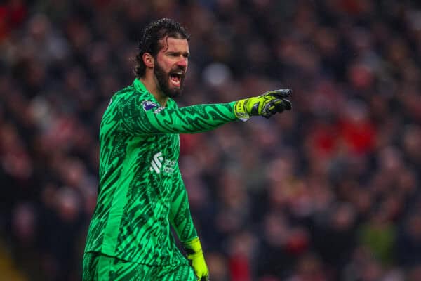 LIVERPOOL, ENGLAND - Wednesday, February 26, 2025: Liverpool's goalkeeper Alisson Becker during the FA Premier League match between Liverpool FC and Newcastle United FC at Anfield. (Photo by David Rawcliffe/Propaganda)