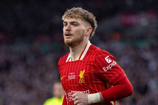 LONDON, ENGLAND - Sunday, March 16, 2025: Liverpool’s Harvey Elliott during the Football League Cup Final match between Liverpool FC and Newcastle United FC at Wembley Stadium. Newcastle United won 2-1. (Photo by Harry Murphy/Propaganda)