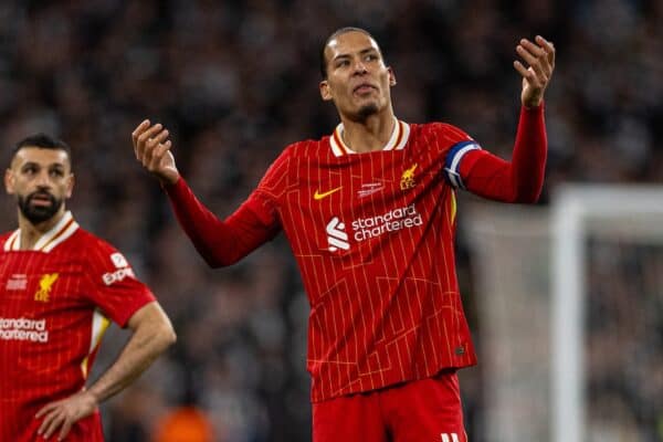 LONDON, ENGLAND - Sunday, March 16, 2025: Liverpool’s captain Virgil van Dijk during the Football League Cup Final match between Liverpool FC and Newcastle United FC at Wembley Stadium. Newcastle United won 2-1. (Photo by Harry Murphy/Propaganda)