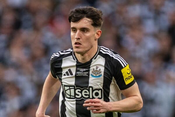 LONDON, ENGLAND - Sunday, March 16, 2025: Newcastle United's Tino Livramento during the Football League Cup Final match between Liverpool FC and Newcastle United FC at Wembley Stadium. Newcastle United won 2-1. (Photo by David Rawcliffe/Propaganda)