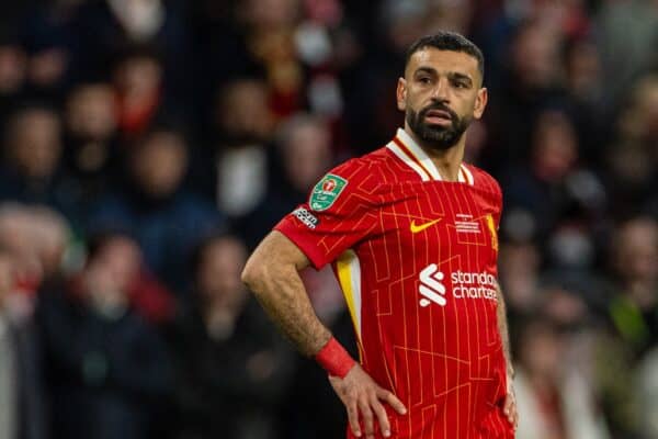 LONDON, ENGLAND - Sunday, March 16, 2025: Liverpool's Mohamed Salah during the Football League Cup Final match between Liverpool FC and Newcastle United FC at Wembley Stadium. Newcastle United won 2-1. (Photo by David Rawcliffe/Propaganda)