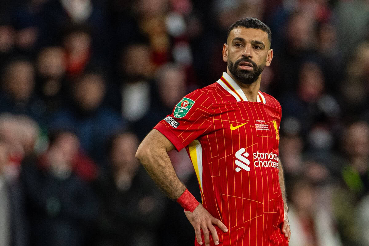 LONDON, ENGLAND - Sunday, March 16, 2025: Liverpool's Mohamed Salah during the Football League Cup Final match between Liverpool FC and Newcastle United FC at Wembley Stadium. Newcastle United won 2-1. (Photo by David Rawcliffe/Propaganda)