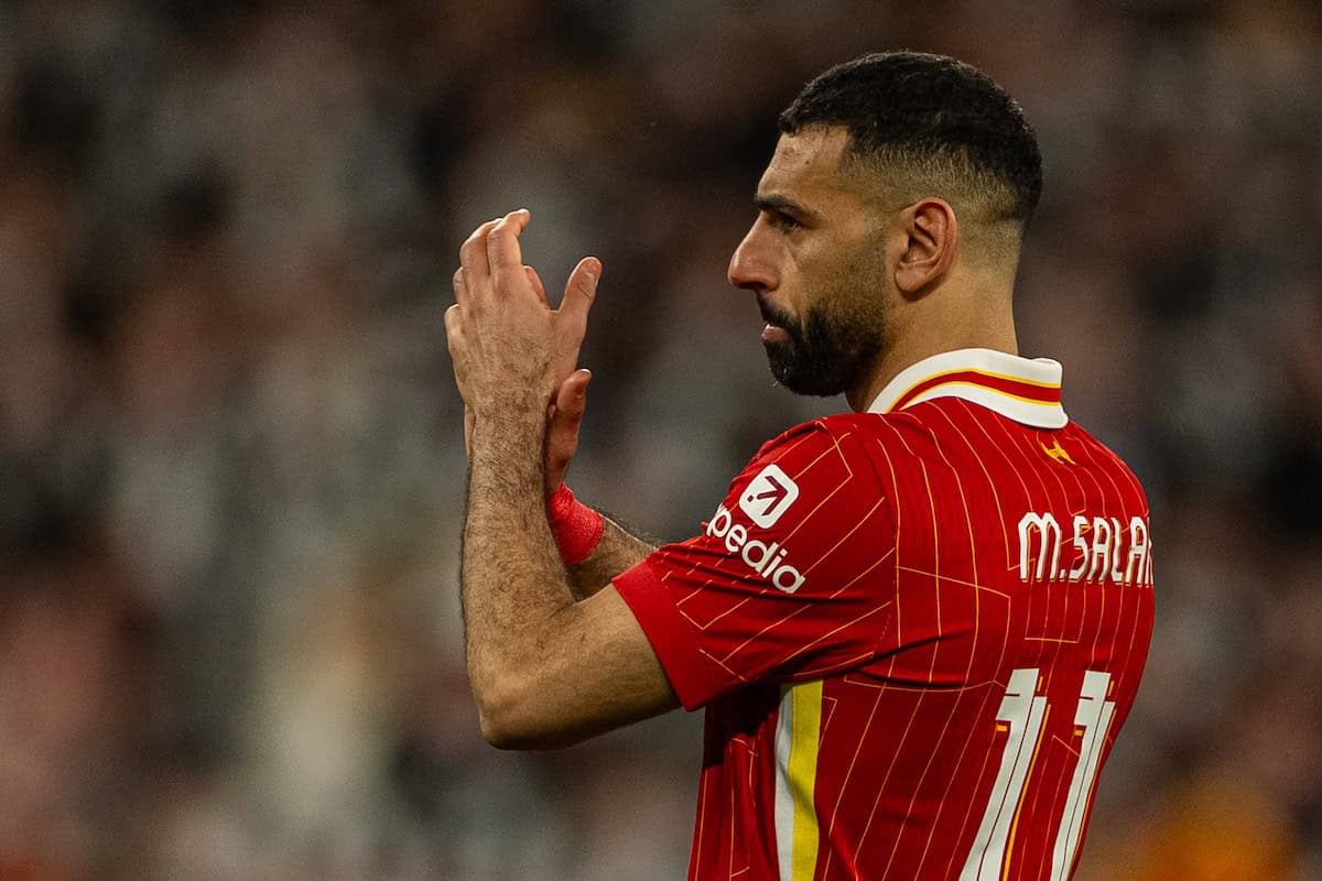LONDON, ENGLAND - Sunday, March 16, 2025: Liverpool's Mohamed Salah looks dejected after the Football League Cup Final match between Liverpool FC and Newcastle United FC at Wembley Stadium. Newcastle United won 2-1. (Photo by David Rawcliffe/Propaganda)