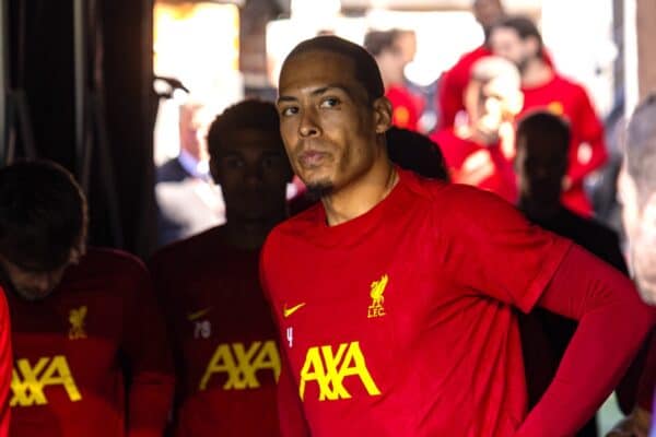 LONDON, ENGLAND - Sunday, April 6, 2025: Liverpool's captain Virgil van Dijk waits in the players' tunnel before the pre-match warm-up before during the FA Premier League match between Fulham FC and Liverpool FC at Craven Cottage. Fulham won 3-2. (Photo by David Rawcliffe/Propaganda)