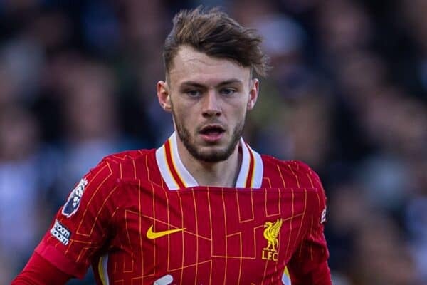 LONDON, ENGLAND - Sunday, April 6, 2025: Liverpool's Conor Bradley during the FA Premier League match between Fulham FC and Liverpool FC at Craven Cottage. Fulham won 3-2. (Photo by David Rawcliffe/Propaganda)