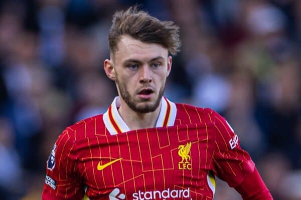 LONDON, ENGLAND - Sunday, April 6, 2025: Liverpool's Conor Bradley during the FA Premier League match between Fulham FC and Liverpool FC at Craven Cottage. Fulham won 3-2. (Photo by David Rawcliffe/Propaganda)