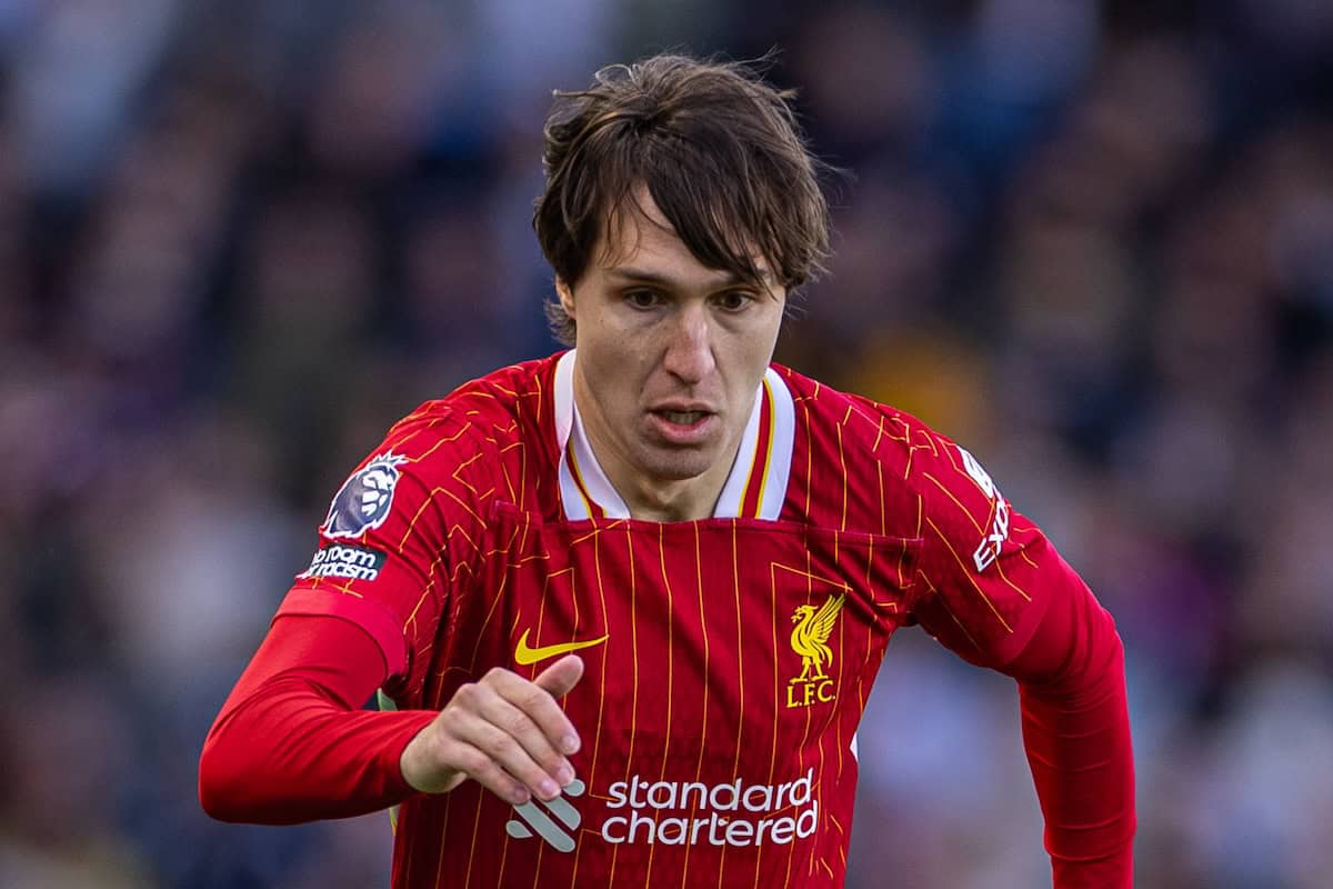 LONDON, ENGLAND - Sunday, April 6, 2025: Liverpool's Federico Chiesa during the FA Premier League match between Fulham FC and Liverpool FC at Craven Cottage. Fulham won 3-2. (Photo by David Rawcliffe/Propaganda)