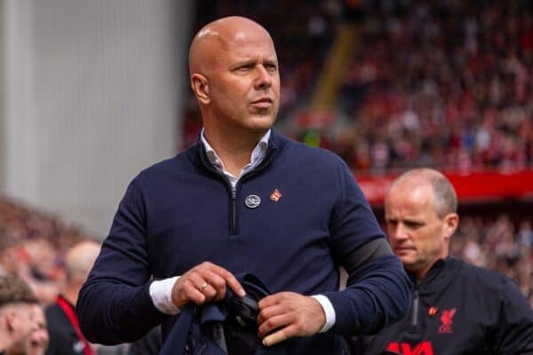 LIVERPOOL, ENGLAND - Sunday, April 13, 2025: Liverpool's head coach Arne Slot before the FA Premier League match between Liverpool FC and West Ham United FC at Anfield. Liverpool won 2-1. (Photo by David Rawcliffe/Propaganda)