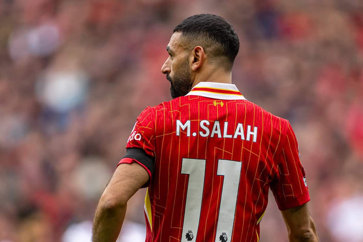 LIVERPOOL, ENGLAND - Sunday, April 13, 2025: Liverpool's Mohamed Salah during the FA Premier League match between Liverpool FC and West Ham United FC at Anfield. Liverpool won 2-1. (Photo by David Rawcliffe/Propaganda)