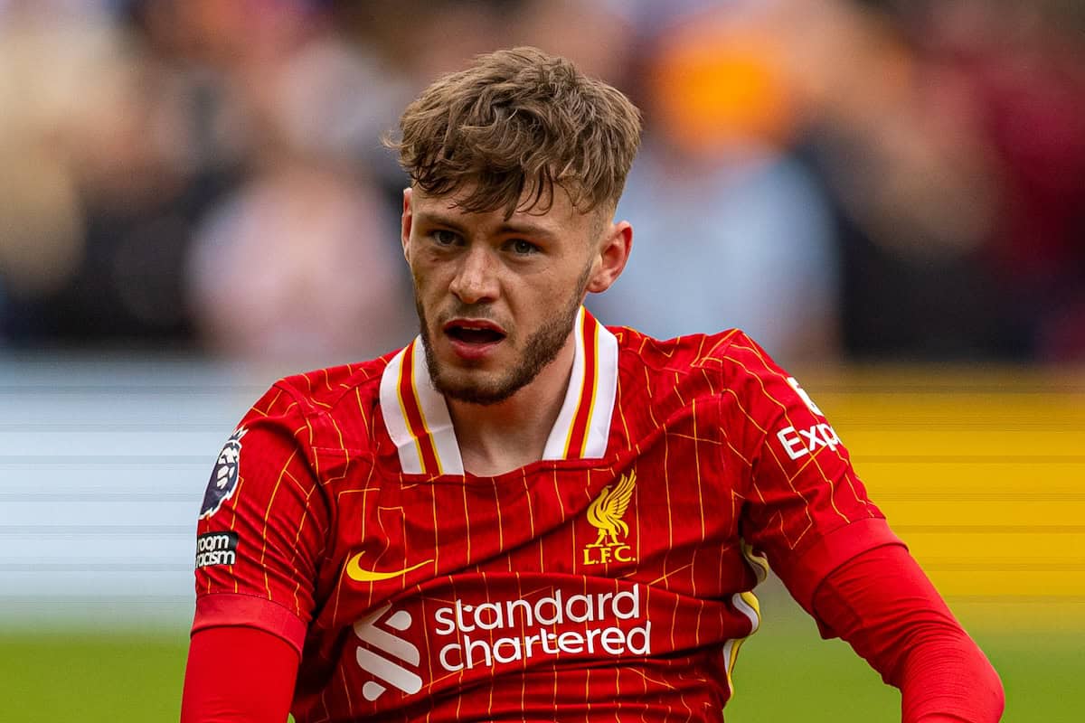 LIVERPOOL, ENGLAND - Sunday, April 13, 2025: Liverpool's Conor Bradley during the FA Premier League match between Liverpool FC and West Ham United FC at Anfield. Liverpool won 2-1. (Photo by David Rawcliffe/Propaganda)