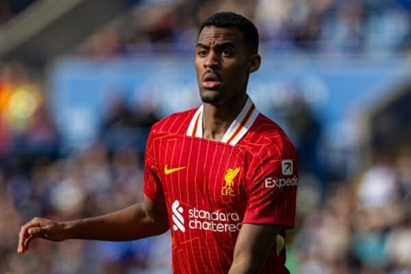 LEICESTER, ENGLAND - Sunday, April 20, 2025: Liverpool's Ryan Gravenberch during the FA Premier League match between Leicester City FC and Liverpool FC at the King Power Stadium. Liverpool won 1-0. (Photo by David Rawcliffe/Propaganda)
