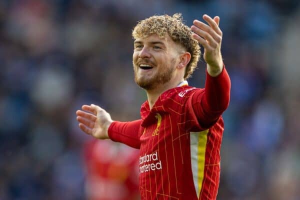 LEICESTER, ENGLAND - Sunday, April 20, 2025: Liverpool's Harvey Elliott during the FA Premier League match between Leicester City FC and Liverpool FC at the King Power Stadium. Liverpool won 1-0. (Photo by David Rawcliffe/Propaganda)