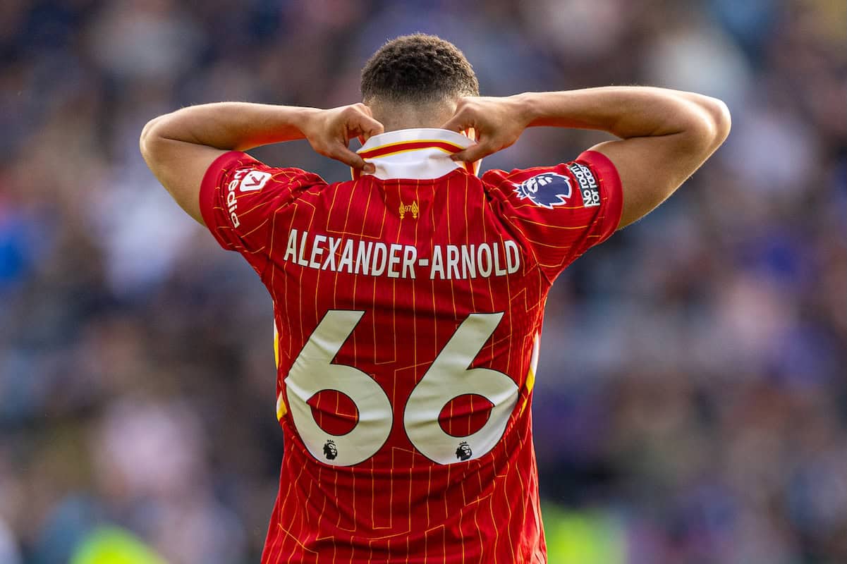 LEICESTER, ENGLAND - Sunday, April 20, 2025: Liverpool's Trent Alexander-Arnold during the FA Premier League match between Leicester City FC and Liverpool FC at the King Power Stadium. Liverpool won 1-0. (Photo by David Rawcliffe/Propaganda)