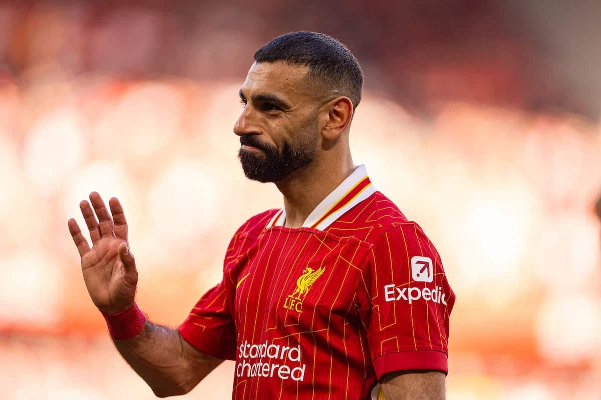 LIVERPOOL, ENGLAND - Sunday, April 27, 2025: Liverpool's Mohamed Salah during the FA Premier League match between Liverpool FC and Tottenham Hotspur FC at Anfield. Liverpool won 5-1 and became League Champions. (Photo by David Rawcliffe/Propaganda)