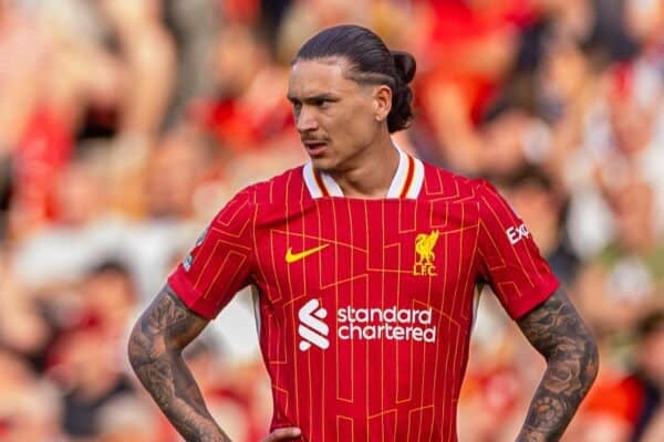 LIVERPOOL, ENGLAND - Sunday, May 11, 2025: Liverpool's Darwin Núñez during the FA Premier League match between Liverpool FC and Arsenal FC at Anfield. The game ended in a 2-2 draw. (Photo by David Rawcliffe/Propaganda)