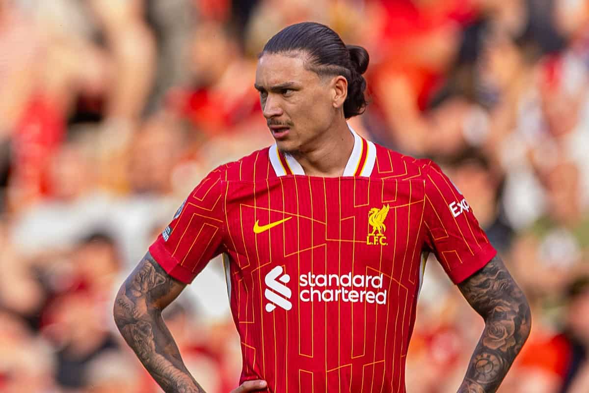 LIVERPOOL, ENGLAND - Sunday, May 11, 2025: Liverpool's Darwin Núñez during the FA Premier League match between Liverpool FC and Arsenal FC at Anfield. The game ended in a 2-2 draw. (Photo by David Rawcliffe/Propaganda)
