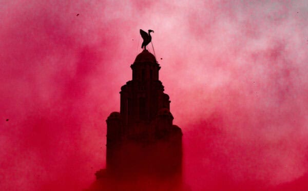 LIVERPOOL, ENGLAND - Monday, May 26, 2025: A Liver Bird on top of the Liver Building during an open top bus parade through the city as the Reds celebrate winning the FA Premier League and becoming Champions of England for the 20th time. (Photo by David Rawcliffe/Propaganda)