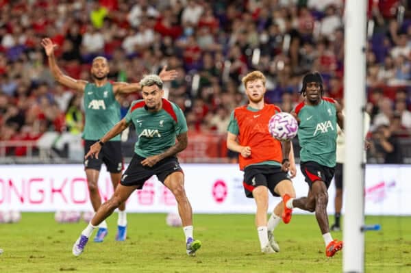 HONG KONG - Thursday, July 24, 2025: Liverpool's Luis Díaz during a training session at the Kai Tak Stadium in Hong Kong ahead of the Hong Kong Football Festival 2025 pre-season tournament, on Day Four of the club's Asia Tour. (Photo by David Rawcliffe/Propaganda)